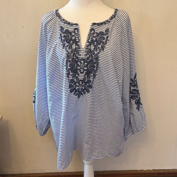 Talbots blue white striped tunic/cover up Size XL EUC - Picture 5 of 9